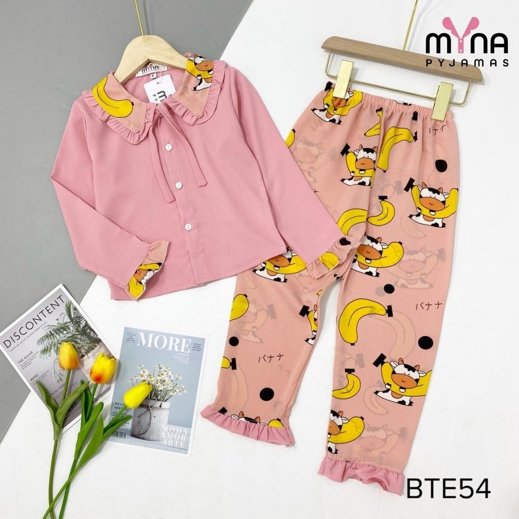 Quần áo trẻ em pijama bé gái áo tay dài quần dài cổ bèo