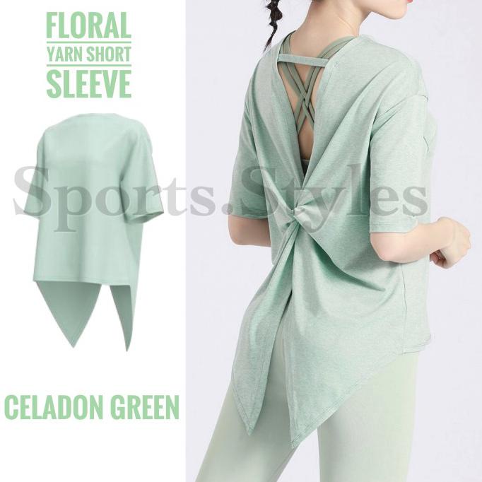 Áo thun thể thao ngắn tay thắt dây lưng CELADON GREEN cho nữ