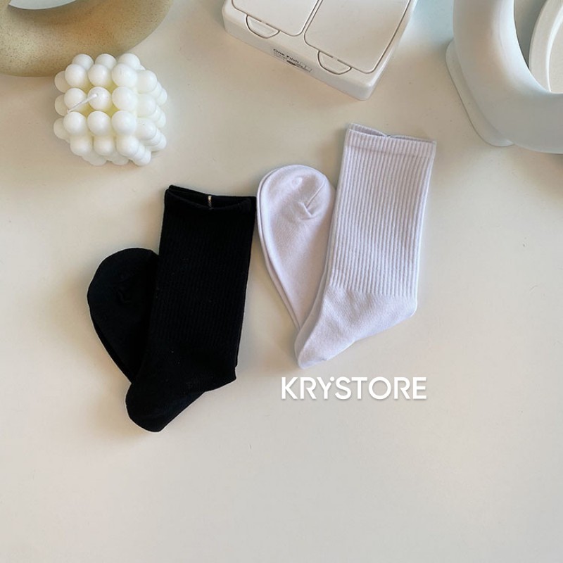 Tất vớ trơn cổ cao basic kiểu unisex thể thao chất đẹp Krystore TC25