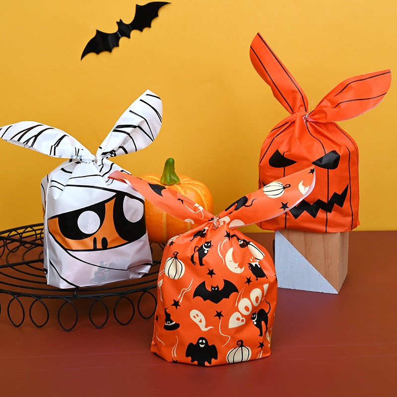 Bộ 50 Túi Đựng Kẹo / Đồ Ăn Vặt Hình Quỷ Bí Ngô / Thỏ Đáng Yêu Dùng Trang Trí Halloween