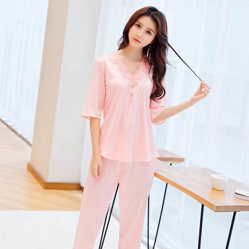 Bộ Đồ Ngủ Tay Lửng Phối Ren Xinh Xắn Dành Cho Nữ