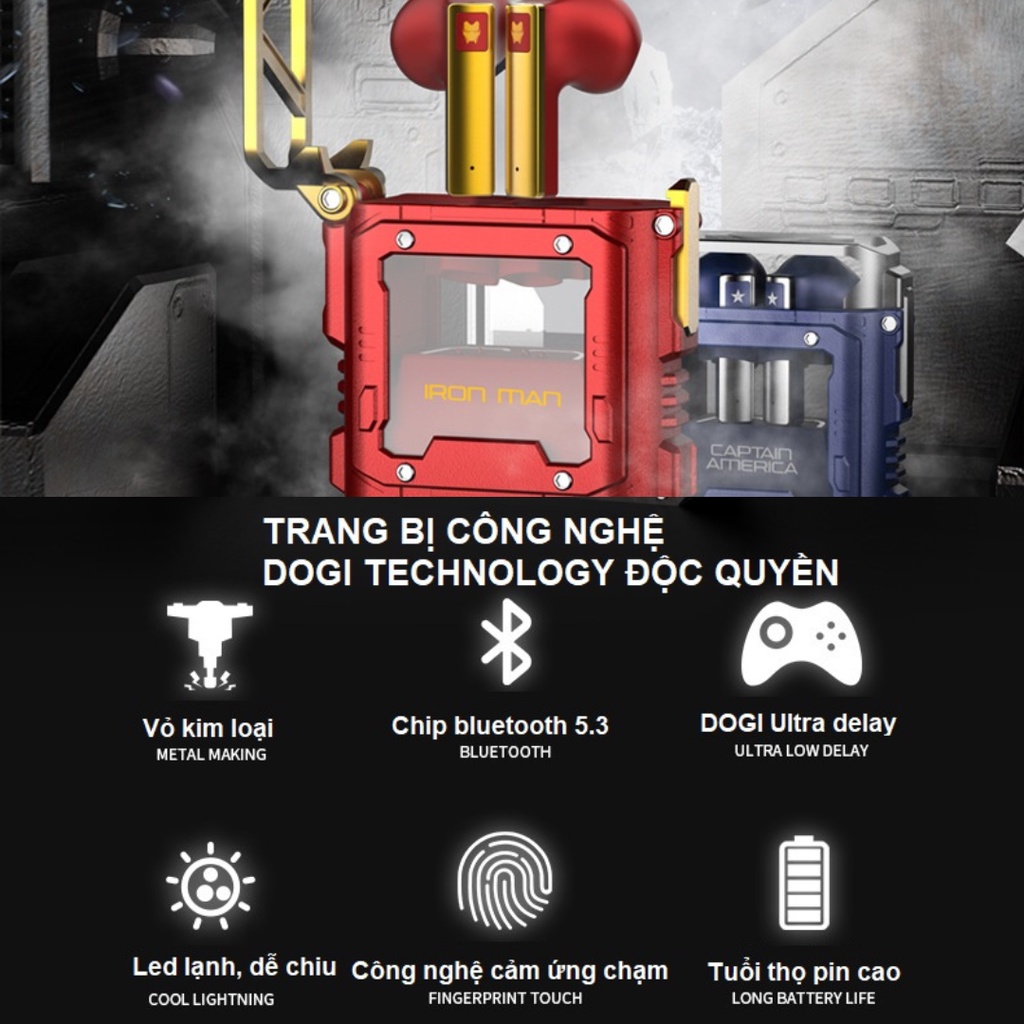 Tai nghe Gaming không dây DOGITEK BTMV08 MARVEL có ANC và ENC vỏ kim loại và nắp bật ( Bản QT, tặng găng)