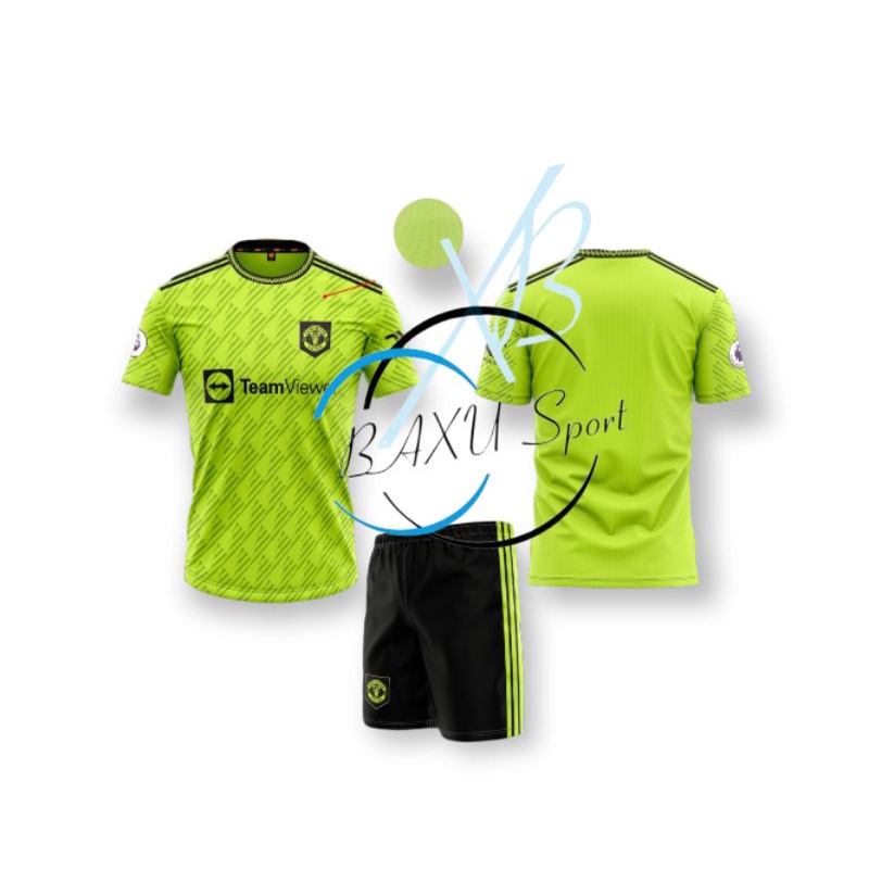 Bộ quần áo bóng đá sân khách chính thức CLB MU xanh chuối 2022 thun mè xịn