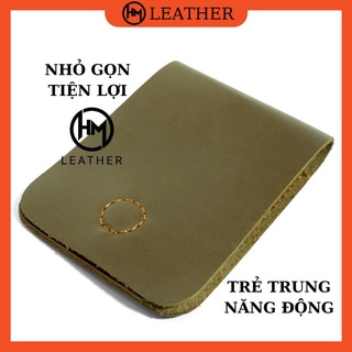 Ví Sen 3 Cao Cấp - Cam Kết 100% Da Bò Thật - bóp da nam Màu Xanh Olive Hàng Chính Hãng Hima Leather SEN 3