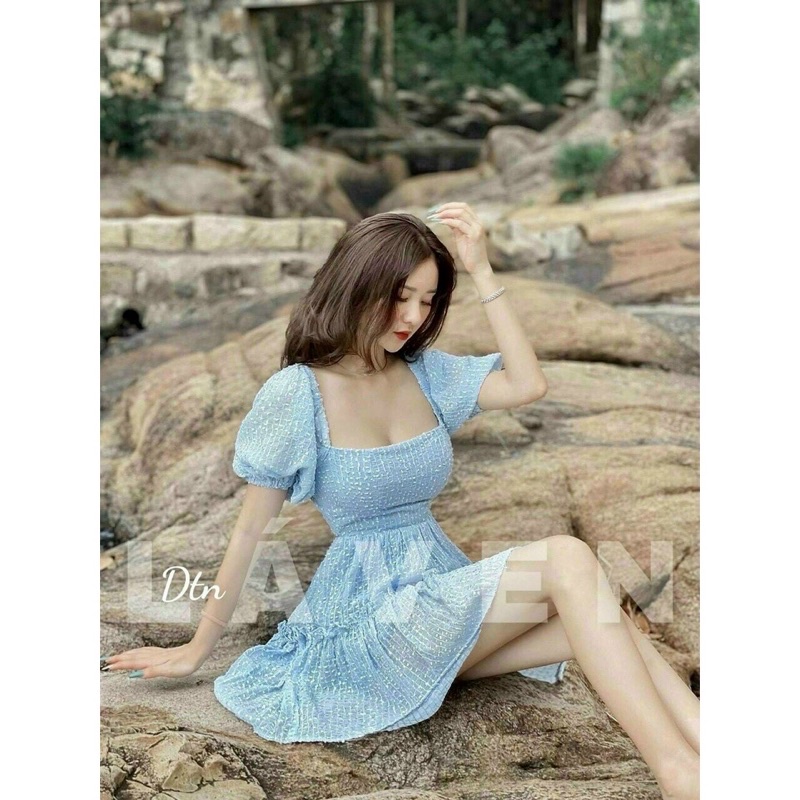 Đầm Xốp Tay Phồng tùng xòe nhún tầng sang chảnh đi chơi dự tiệc