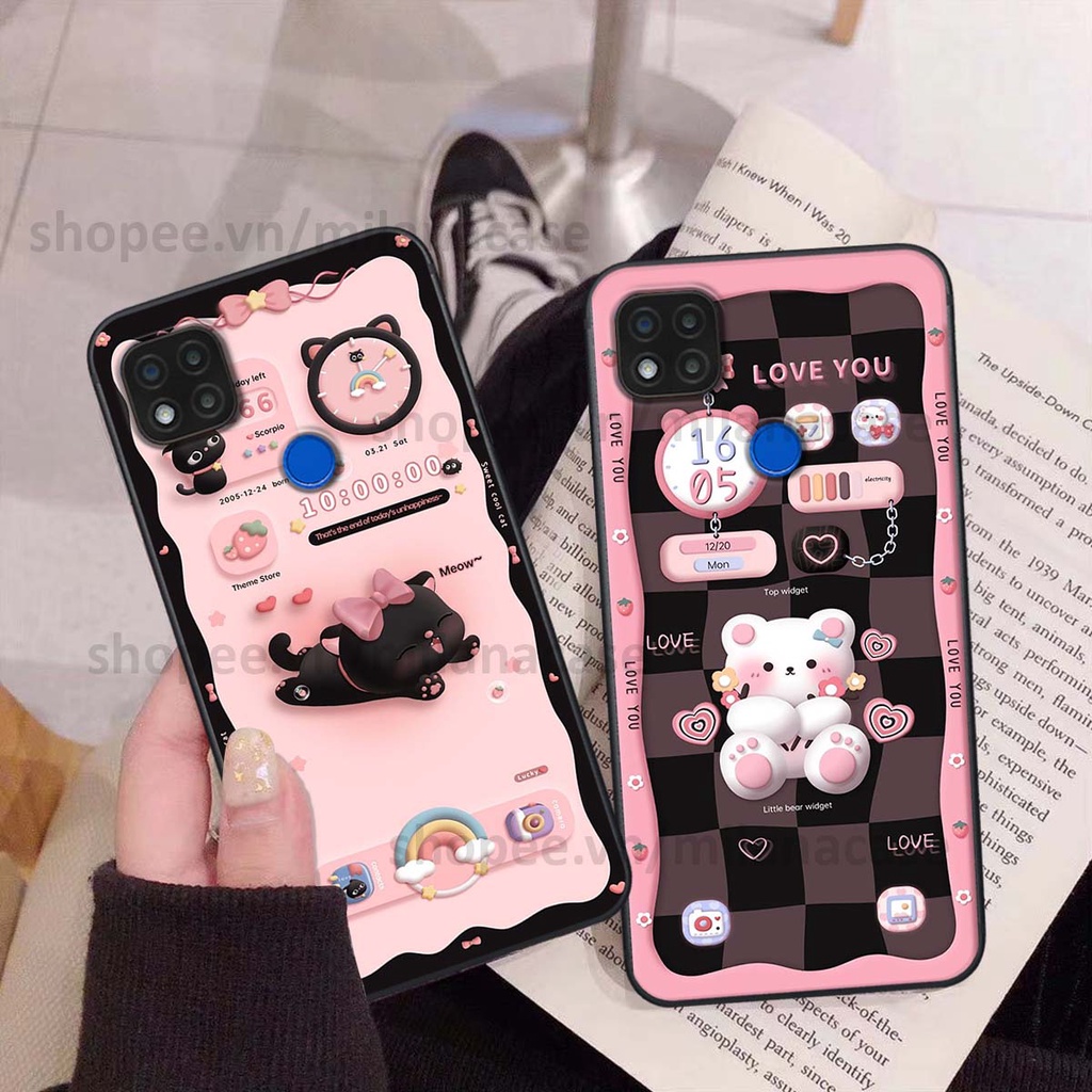 Ốp Xiaomi Redmi 9C hình đồng hồ icon gấu mèo cute cực dễ thương ngộ nghĩnh