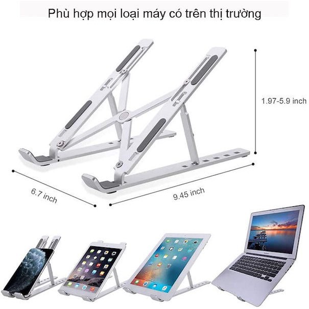 Giá đỡ Laptop Macbook, kệ đỡ Laptop Macbook bằng nhôm có thể điều chỉnh độ cao, gập lại được size 16-17&quot; từ Techroom