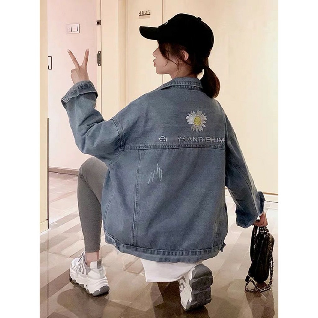 Áo khoác jean nữ BB cao cấp form rộng đủ size M-L-XL bông cúc BB59