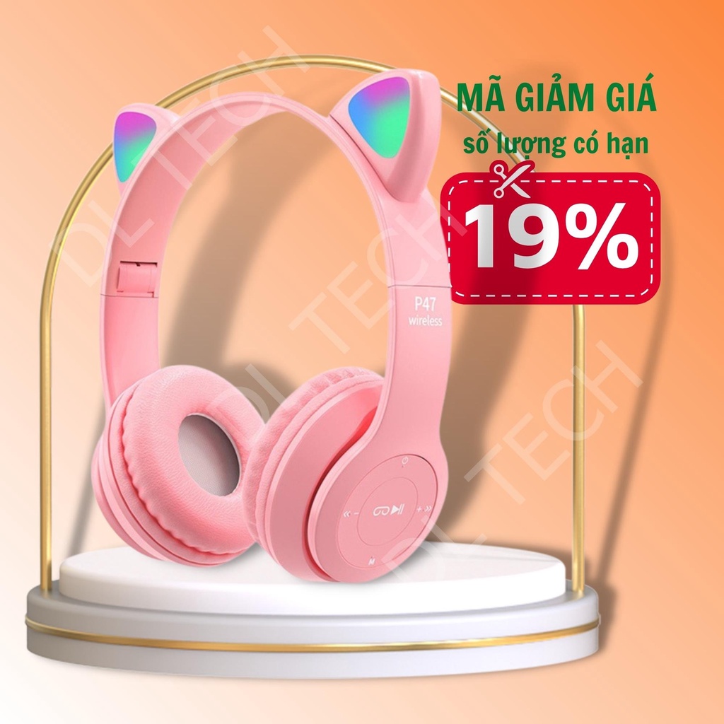 Tai Nghe Chụp tai Mèo Bluetooth P47 ST71 Headphone Dễ Thương Có Mic,Âm Bass Mạnh Mẽ PIN TRÂU DL TECH