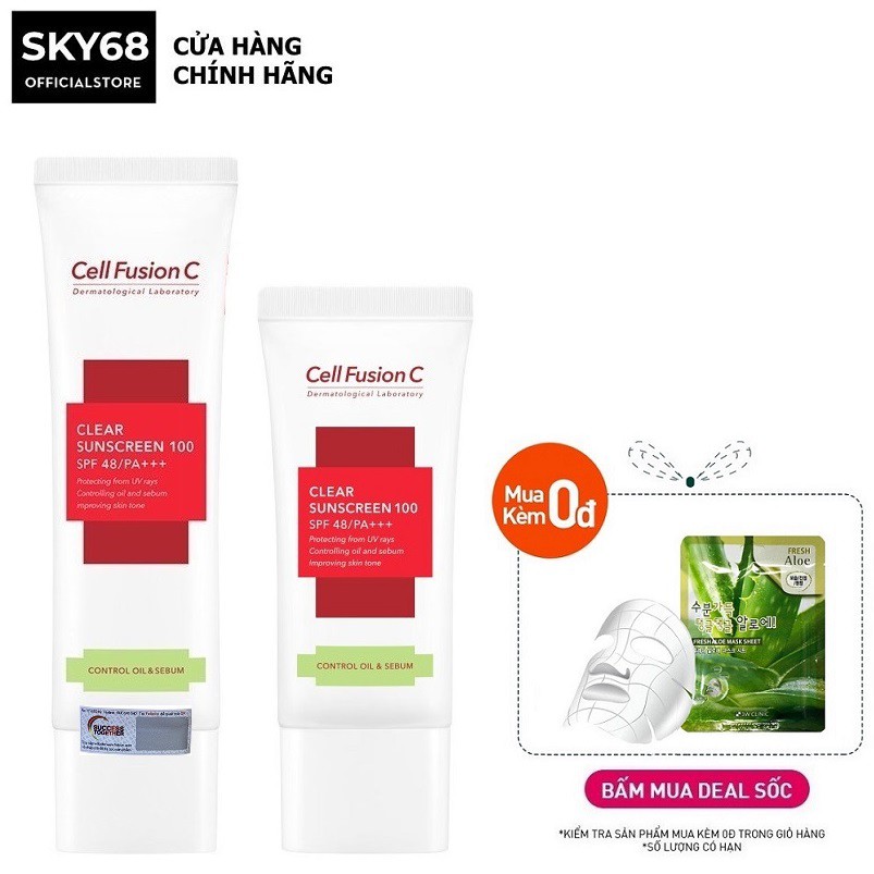 Kem Chống Nắng Kiểm Soát Dầu &amp; Nhờn Cell Fusion C Clear Sunscreen 100 SPF 48/PA+++ 35ml/50ml (XANH LÁ)