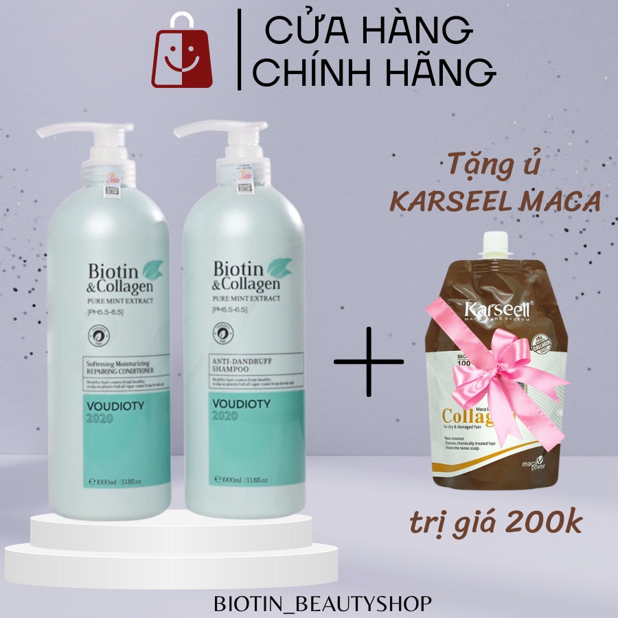 Combo Gội Xả Phục hồi Tóc BIOTIN&COLLAGEN XANH DƯƠNG 1000ml (kèm ủ Karseel)