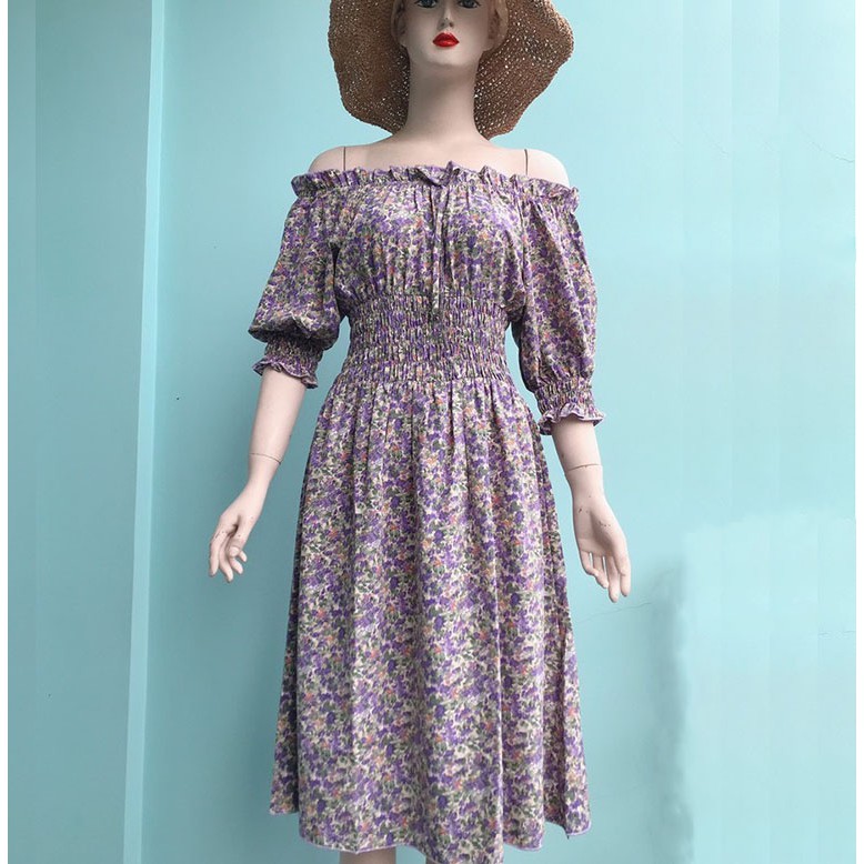 Đầm Hoa Trễ Vai 💝FREESHIP💝 Đầm Nữ Dự Tiệc Thiết Kế Dáng xòe Hoa Nhí Chất Lụa | BigBuy360 - bigbuy360.vn