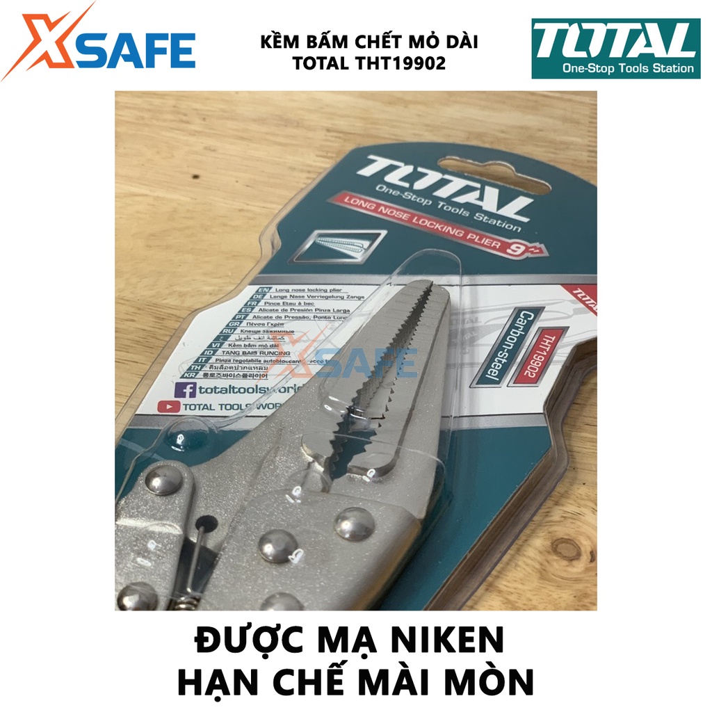 Kìm bấm chết mũi dài TOTAL THT19902 thép carbon mạ Niken, hạn chế mài mòn, gỉ sét, size 9 inch - chính hãng