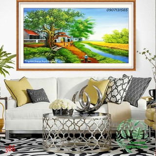 Tranh thêu chữ thập quê hương thanh bình LV3049 - size  84*57cm (tự thêu)