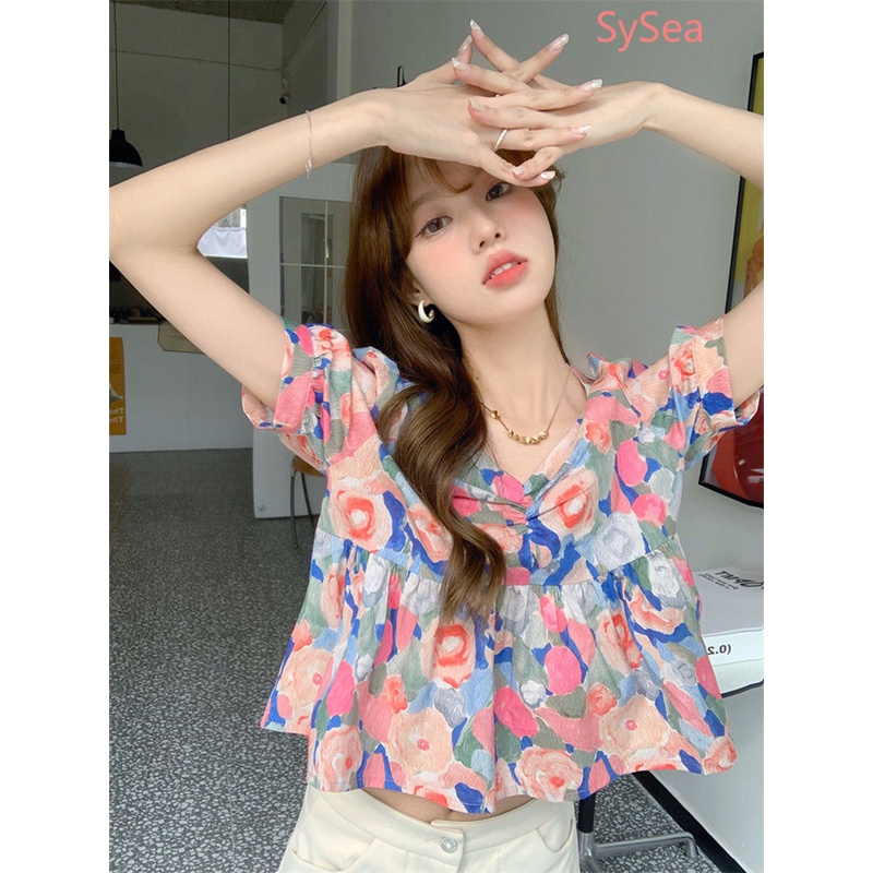 Áo Sơ Mi Cổ Chữ V In Hoa Thời Trang Mùa Hè Dành Cho Nữ