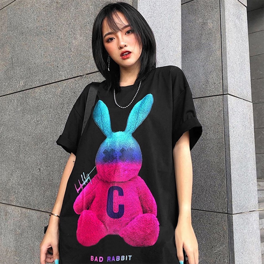 Áo phông nam nữ, áo thun nam nữ tay lỡ form rộng in hình thỏ C hai màu đen trắng siêu sang chất cotton mềm mịn | BigBuy360 - bigbuy360.vn
