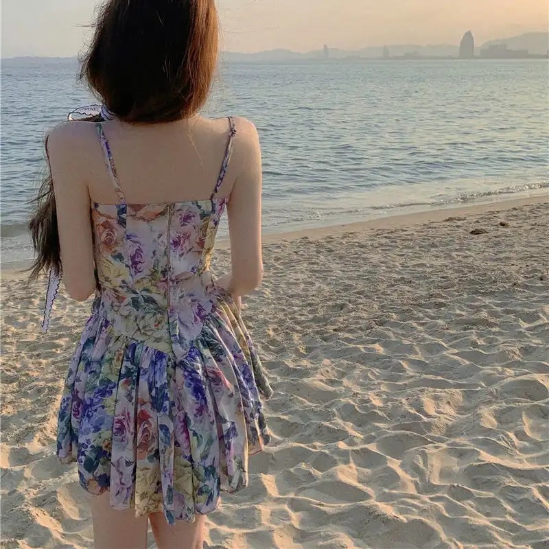 Đầm Hoa Hai Dây Dáng Ôm Thời Trang Đi Biển Quyến Rũ Cho Nữ