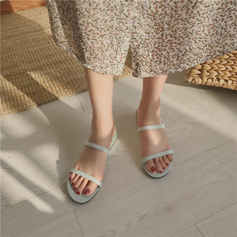 Dép sandal nữ đế bệt 2 quai ngang phong cách Hàn Quốc tao nhã