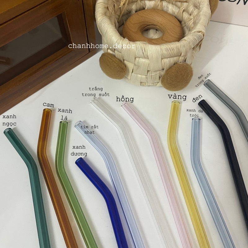 Ống hút thuỷ tinh trơn Thẳng và Cong nhiều màu an toàn  tái sử dụng thân thiện môi trường Chanhhome.decor
