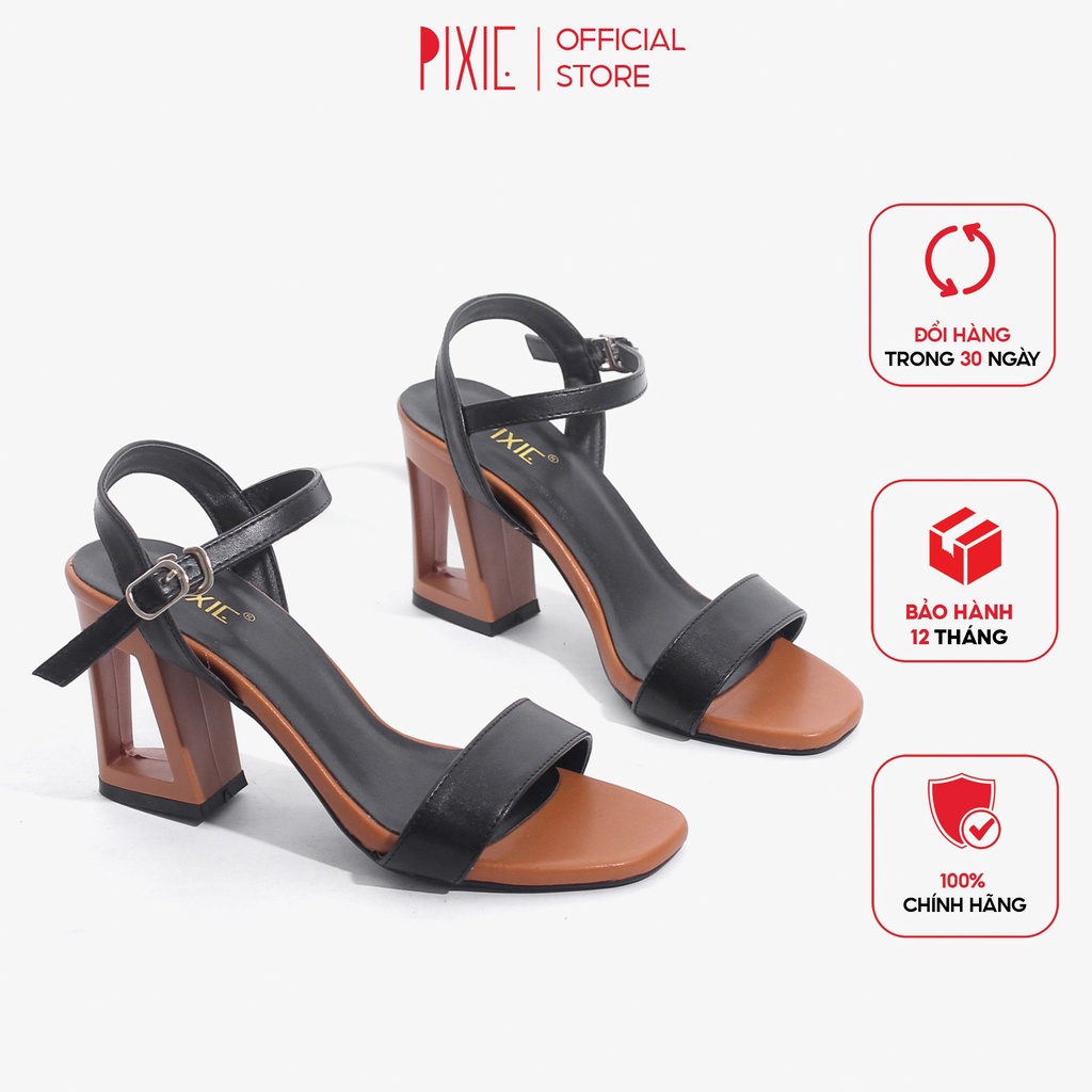 Giày Sandal Đế Vuông 7cm Gót Rỗng Quai Ngang Pixie X441