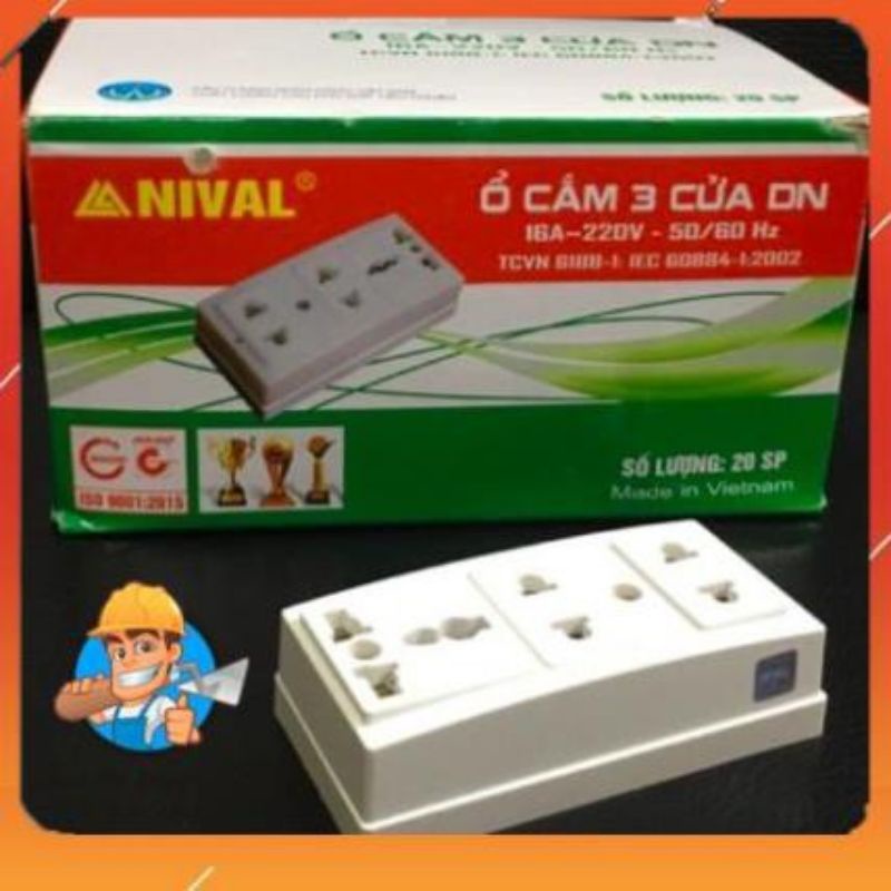 [SIÊU RẺ] Ổ cắm điện Nival 3 ổ cắm, loại tốt, nhựa chống cháy