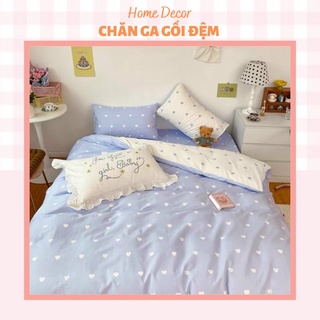 💜 Set chăn ga cotton poly 4 món chấm bi xanh 💜