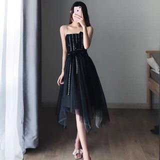 Đầm tiệc 2 dây thắt nơ lấp lánh (có ảnh thật)
