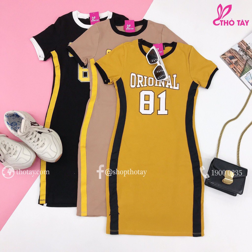 Đầm Body Thun Lụa Phối Viền Hai Bên Eo Krết Hợp Chữ Im ORIOINAL 81 Cá Tính TTS0701