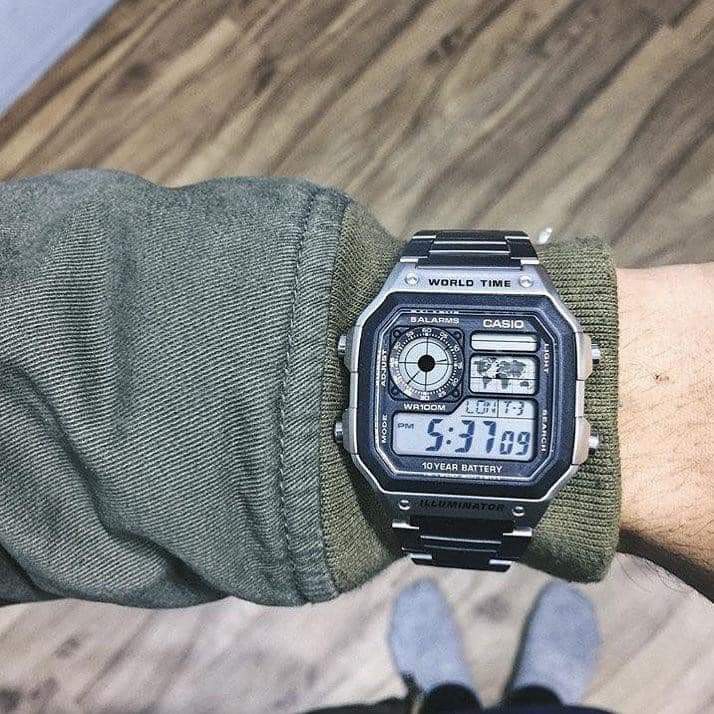 Đồng hồ điện tử Casio AE1200WHD Vỏ thép không gỉ chống nước máy Nhật chống nước siêu đẹp