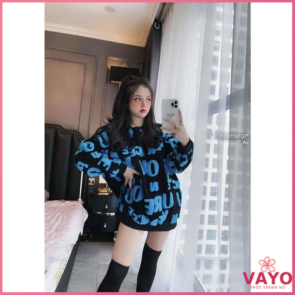 Áo Len Nữ Form Rộng VAYO, Áo Len Cổ Tròn Tay Dài Đẹp Dáng Rộng Kiểu Hàn Quốc Thời Trang Thu Đông Chữ Dưới 70kg