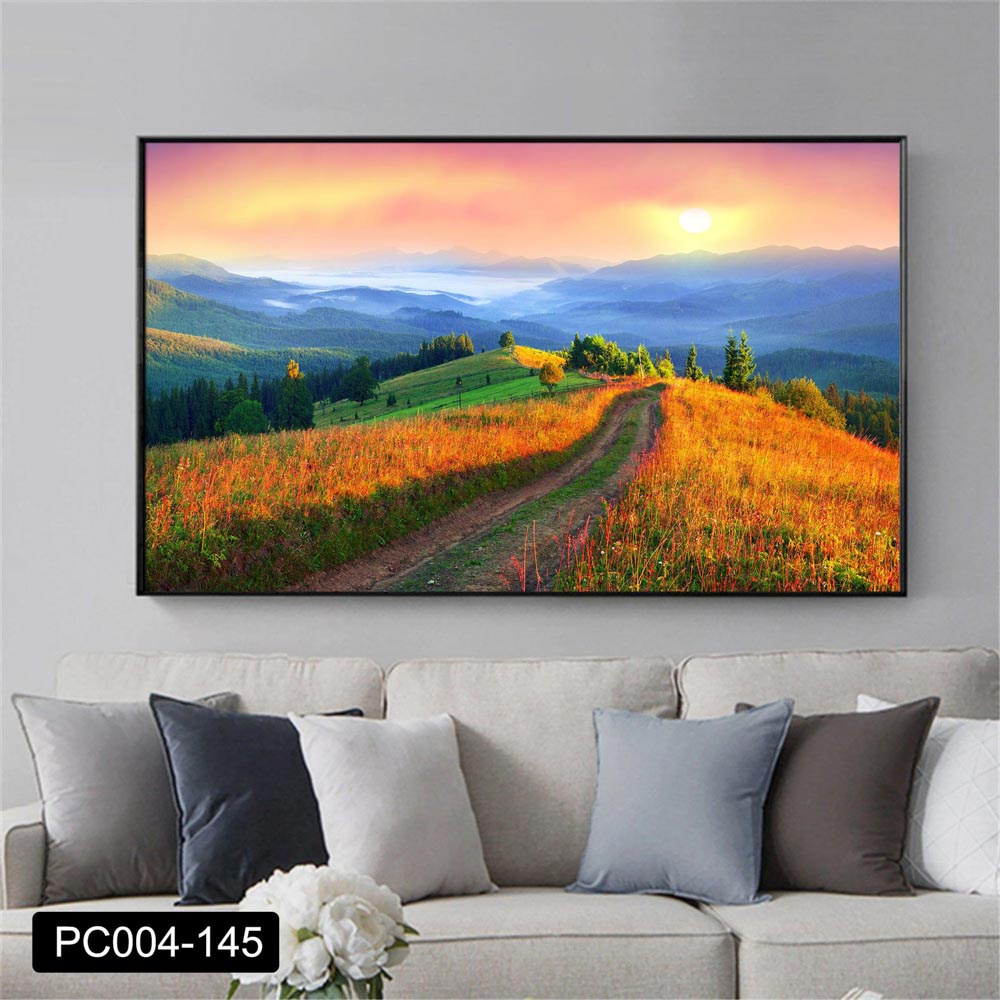 Tranh canvas treo tường phong cảnh thiên nhiên núi mặt trời hoàng hôn PC- 80 X 50 cm