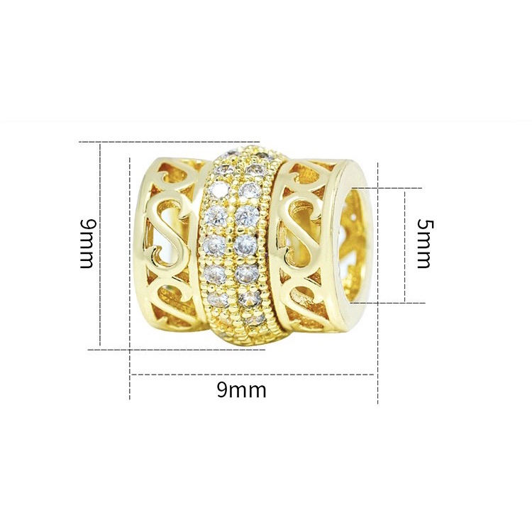 Hạt Trụ Tròn Phân Cách đính kim cương thời trang - Phụ Kiện Vòng Tay Phong Thuỷ Trang Sức Nam, Nữ Kim Loại Đồng Zircon