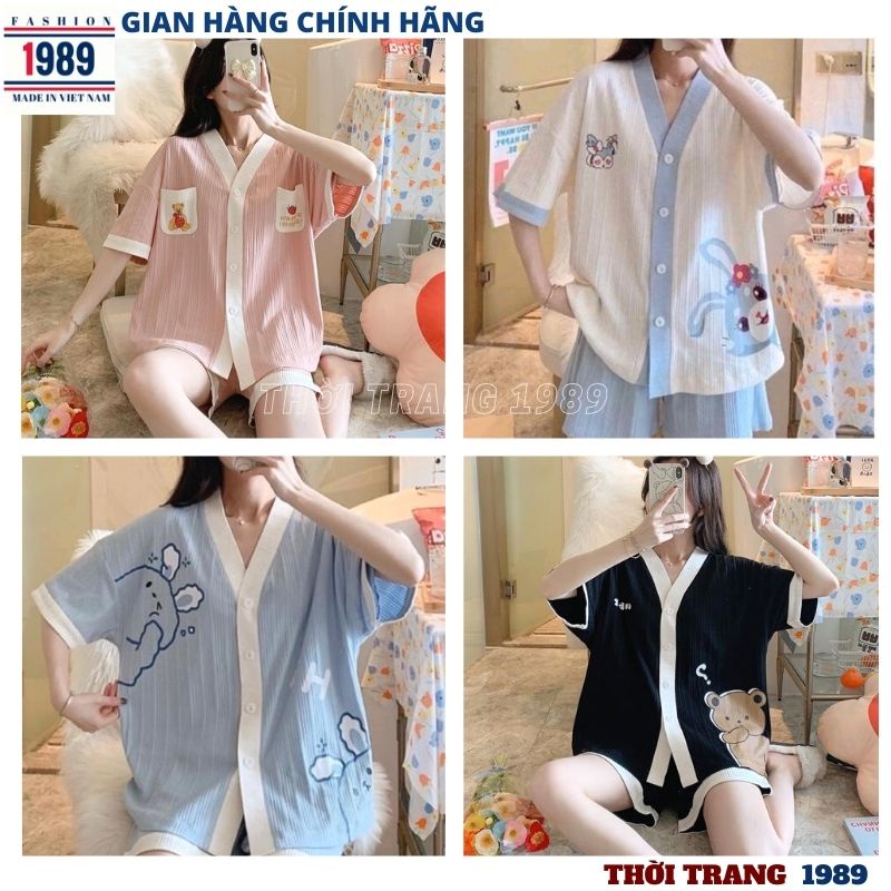 Bộ ngủ nữ mặc nhà KIMONO cổ v in hình kute dễ thương ulzzang chất thun mát lạnh -PHƯƠNG VŨ 1989