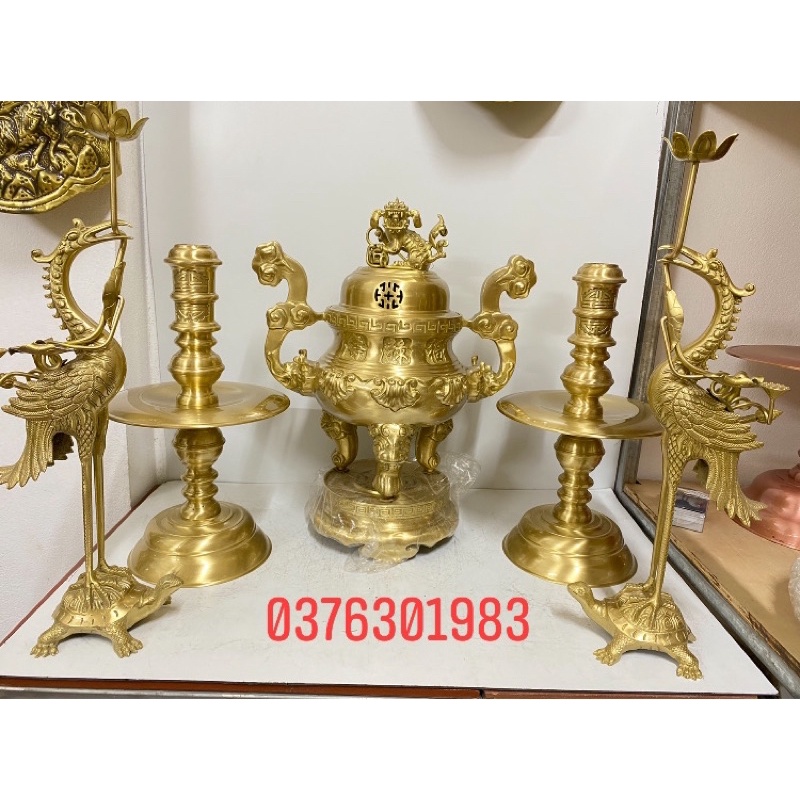 Bộ Đỉnh thờ lư thờ cao 50cm bộ tam sự ngũ sự đỉnh hạc nến