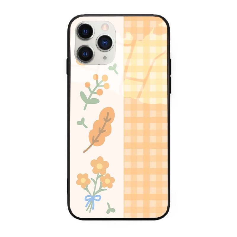 [IPHONE] Ốp kính Bông hoa nền caro may mắn ốp lưng iphone đủ mã từ 6s 6plus 7 plus 8 x xsmax 11 12 13 pro promax