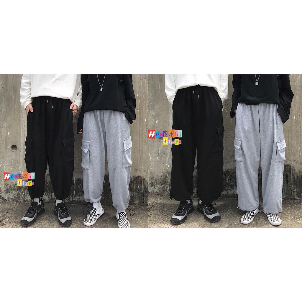 Quần Jogger Box Ulzzang Unisex Jogger Túi Hộp Dây Rút Lai Màu Đen Dáng Rộng - MM