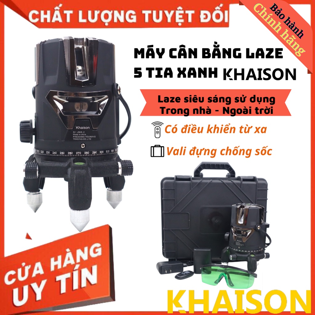 Máy cân bằng laze, máy bắn cốt 5 tia Khai sơn siêu sáng, pin khủng, có kèm chân