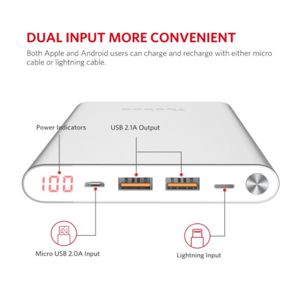 Sạc dự phòng 20000mAh YB-A2 Slim YOOBAO Bạc