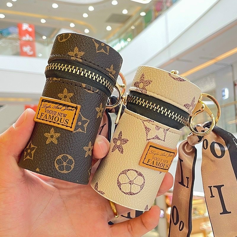 Túi bucket mini đựng son có móc khóa trang trí họa tiết hoa thời trang phong cách retro