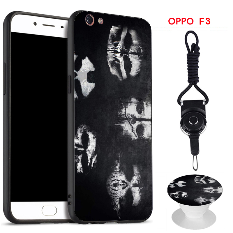 Ốp Điện Thoại Silicon Màu Đen Kèm Dây Đeo Cho Oppo F3