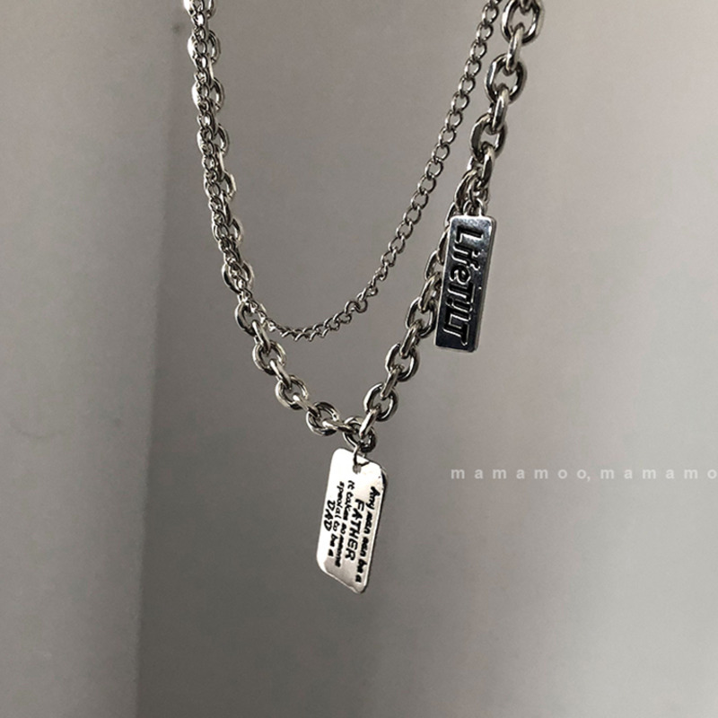 vòng cổ Thép Titan Mặt Khắc Chữ Phong Cách Hiphop Cá Tính