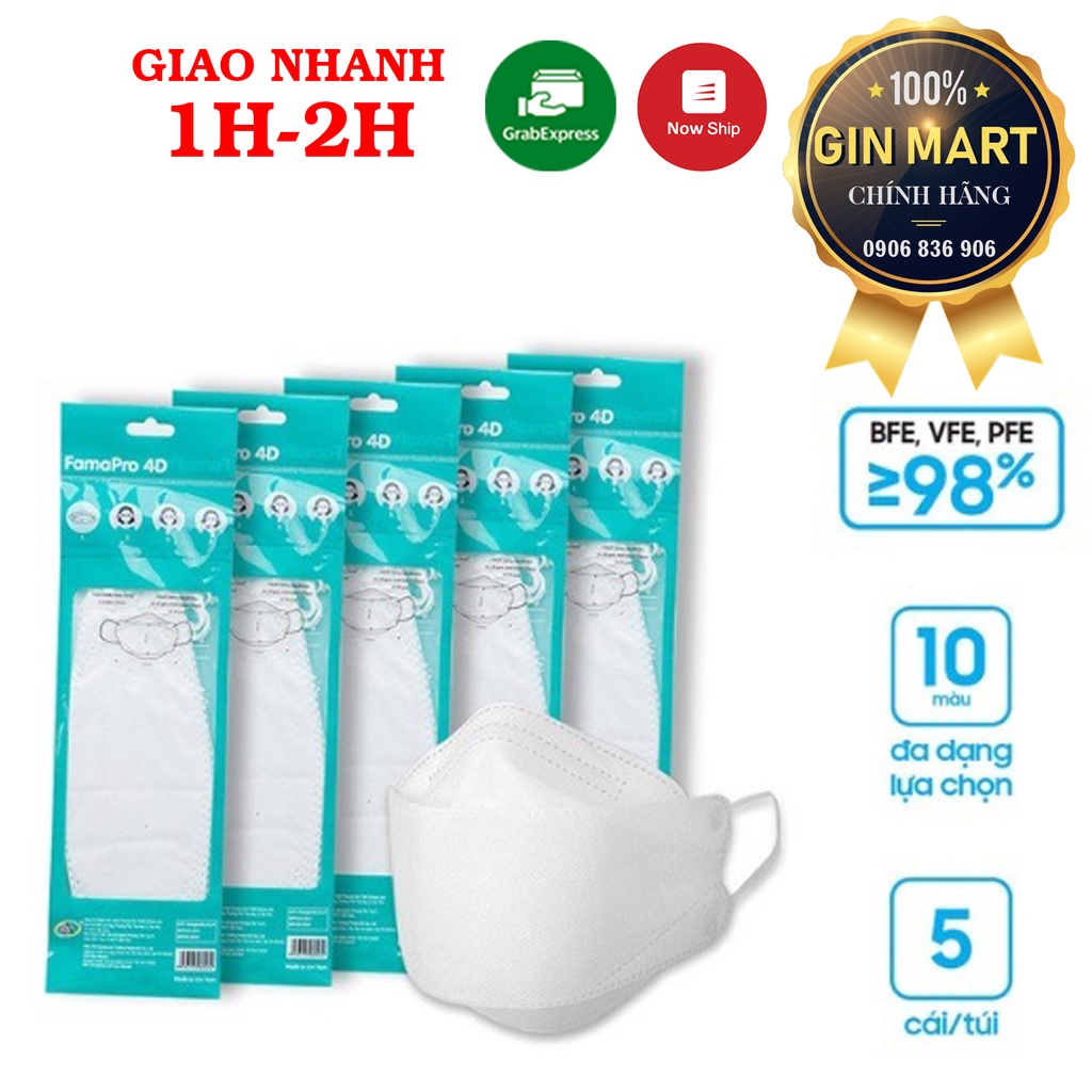 Túi 5-10 cái Khẩu trang y tế cao cấp kháng khuẩn 3 lớp Famapro 4D