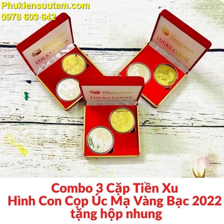 Combo 3 Cặp Tiền Xu Hình Con Cọp Úc Mạ Vàng Bạc 2022 tặng hộp nhung, sưu tầm, làm quà tặng - TMT Collection - SP005499