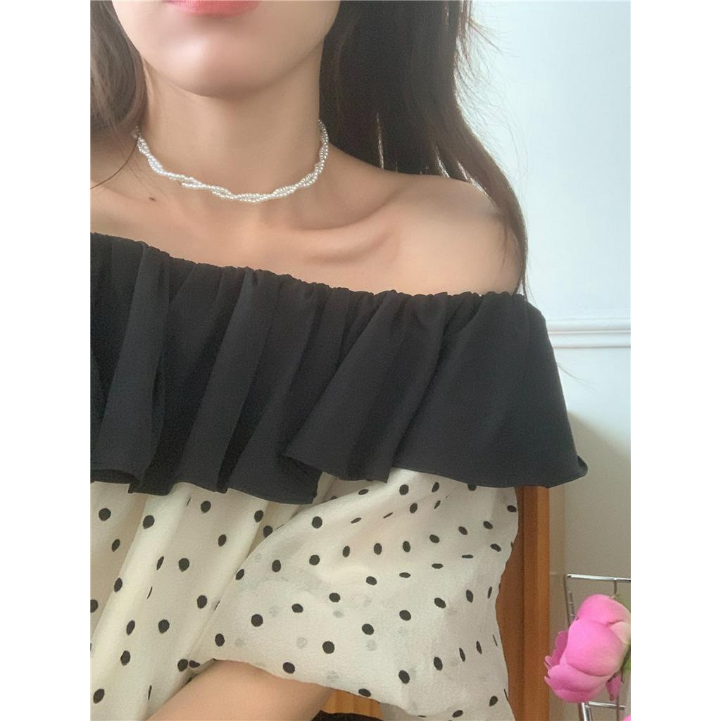 Áo Sơ Mi Chiffon Nhẹ Trong Suốt Một Vai Khóa Màu 60652