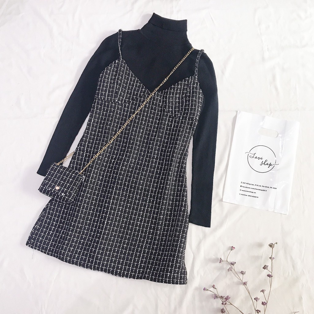 Set đầm yếm dạ tay dài Lovi