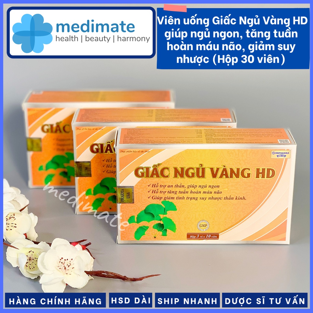 Viên uống Giấc Ngủ Vàng HD giúp ngủ ngon, hỗ trợ tăng tuần hoàn máu não, giảm suy nhược thần kinh (Hộp 30 viên)