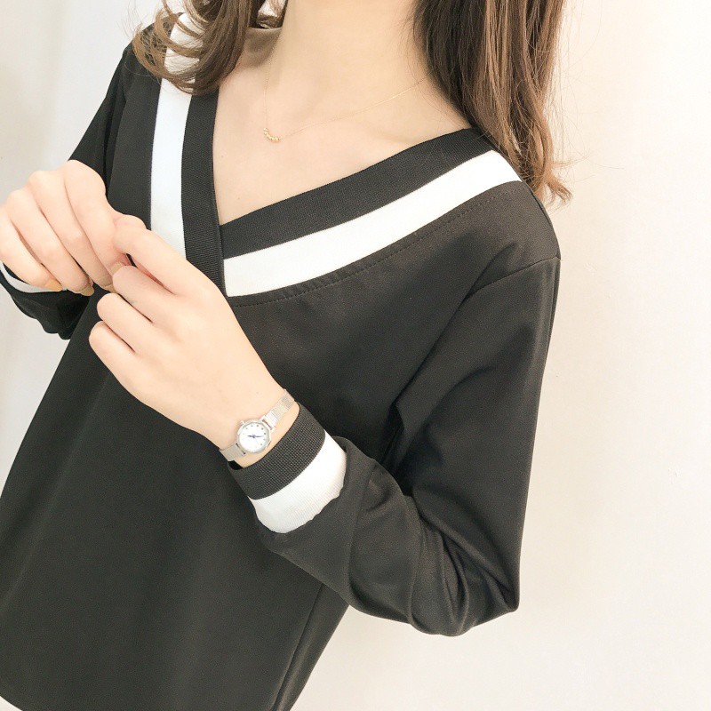 [Baywellfashion]Áo thun nữ tay dài cổ chữ V thời trang cá tính | BigBuy360 - bigbuy360.vn