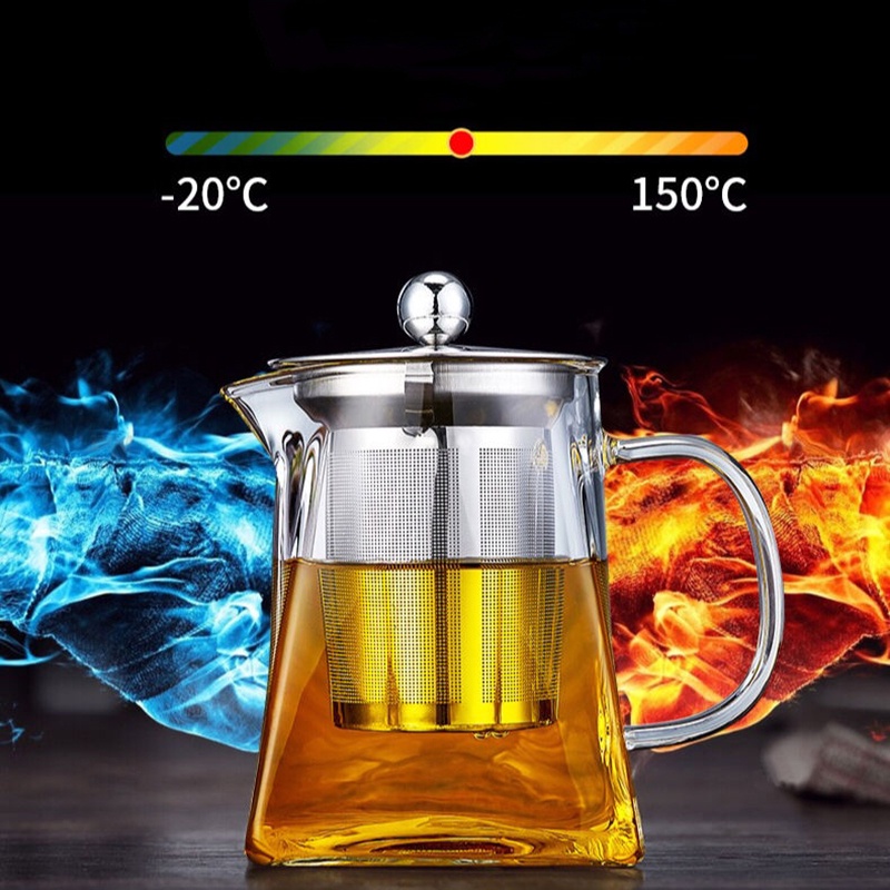 Bình Lọc Trà bằng Thủy Tinh Đáy Vuông Chịu Nhiệt - 550ml - 750ml - 950ml