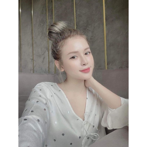 Bộ ngủ mặc nhà tiểu thư Quảng châu cao cấp họa tiết chấm bi sáng , fom nhỏ dưới 53 kg