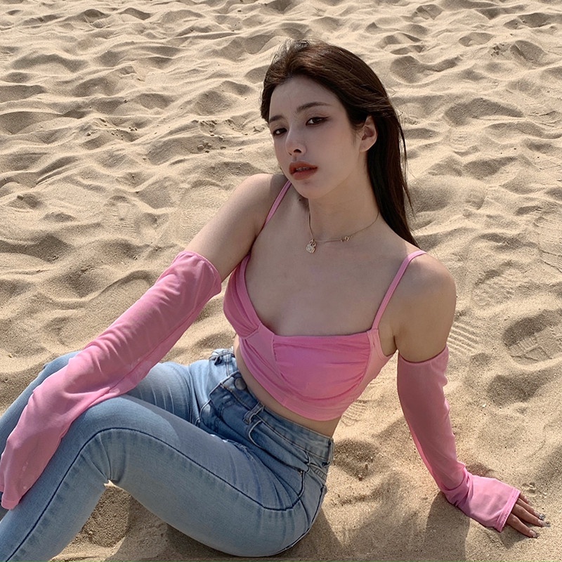 Áo Kiểu Phối Lưới Tay Áo Trẻ Trung Quyến Rũ Dành Cho Nữ